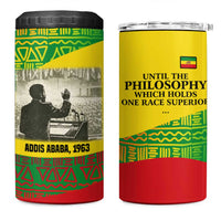 Ethiopia Haile Selassie I 4 in 1 Can Cooler Tumbler with Addis Ababa 1963 Speech Quote Pan-African Flag Colors and Kente Pattern - Wonder Print Shop