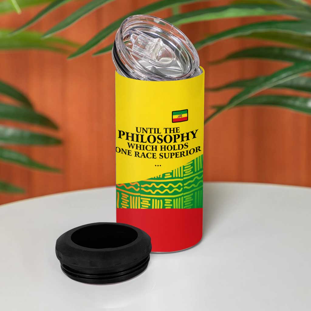 Ethiopia Haile Selassie I 4 in 1 Can Cooler Tumbler with Addis Ababa 1963 Speech Quote Pan-African Flag Colors and Kente Pattern - Wonder Print Shop