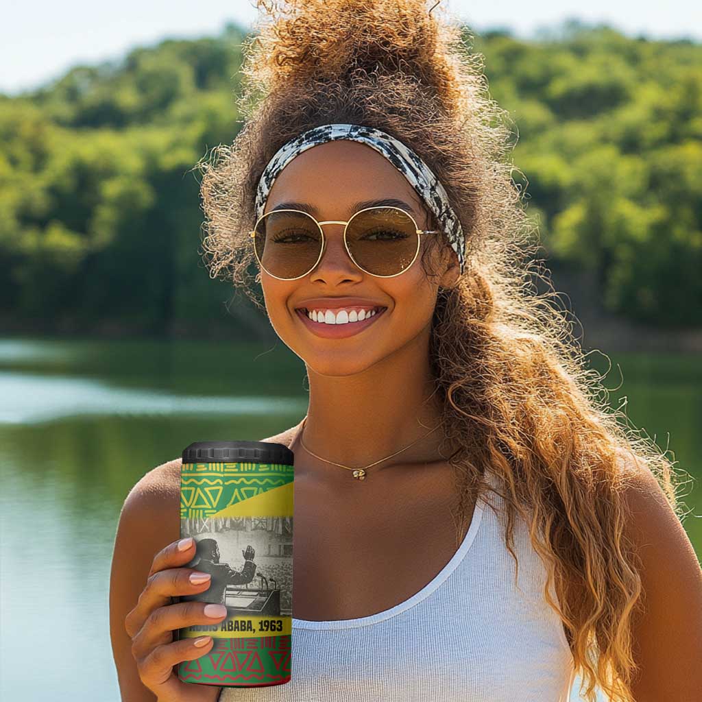 Ethiopia Haile Selassie I 4 in 1 Can Cooler Tumbler with Addis Ababa 1963 Speech Quote Pan-African Flag Colors and Kente Pattern - Wonder Print Shop