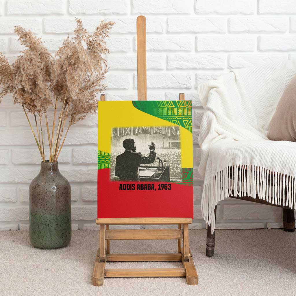 Ethiopia Haile Selassie I Canvas Wall Art with Addis Ababa 1963 Speech Quote Pan-African Flag Colors and Kente Pattern - Wonder Print Shop