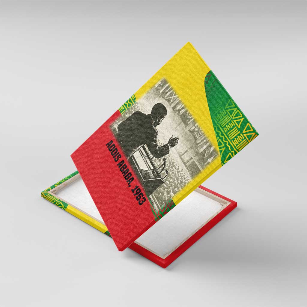 Ethiopia Haile Selassie I Canvas Wall Art with Addis Ababa 1963 Speech Quote Pan-African Flag Colors and Kente Pattern - Wonder Print Shop