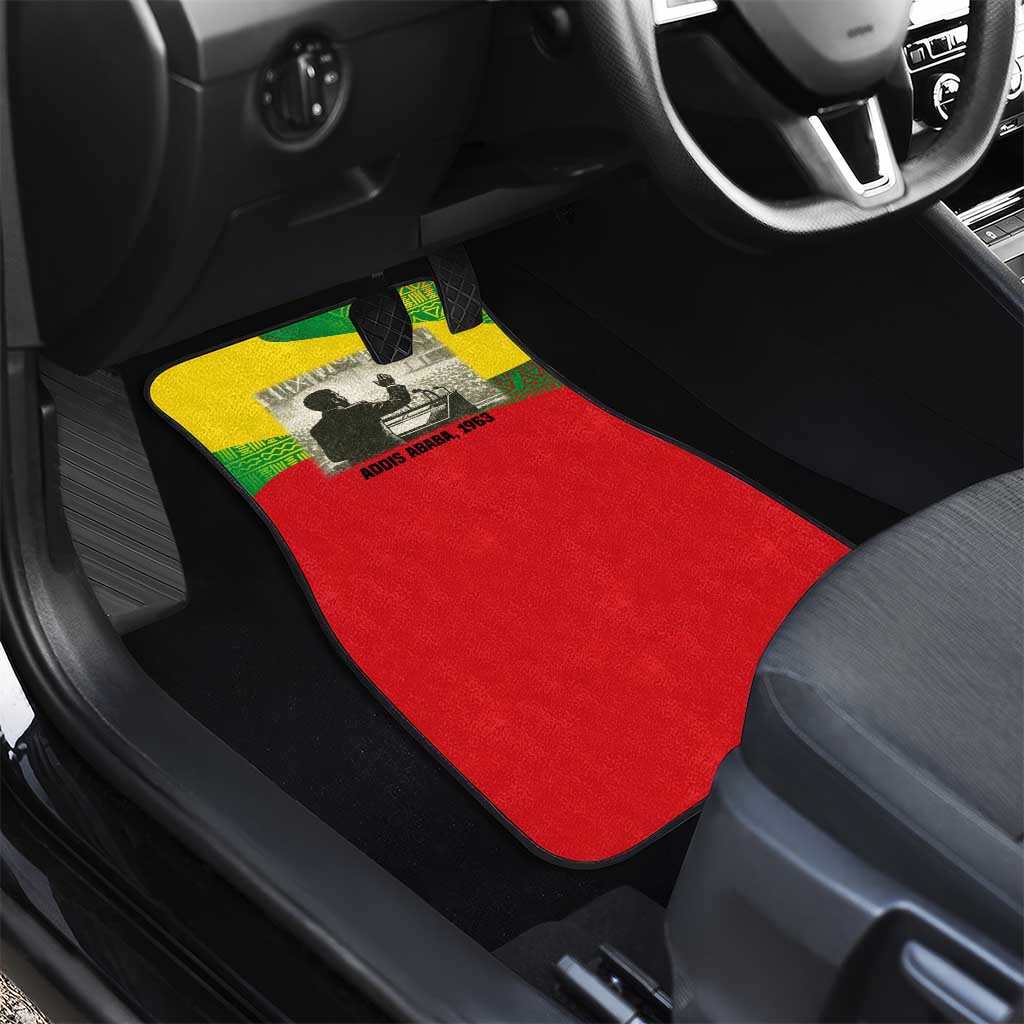 Ethiopia Haile Selassie I Car Mats with Addis Ababa 1963 Speech Quote Pan-African Flag Colors and Kente Pattern - Wonder Print Shop