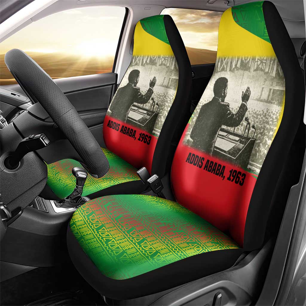 Ethiopia Haile Selassie I Car Seat Cover with Addis Ababa 1963 Speech Quote Pan-African Flag Colors and Kente Pattern - Wonder Print Shop