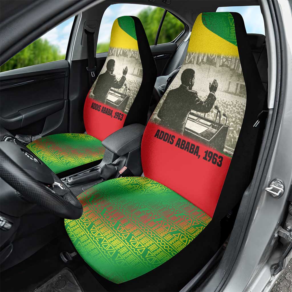 Ethiopia Haile Selassie I Car Seat Cover with Addis Ababa 1963 Speech Quote Pan-African Flag Colors and Kente Pattern - Wonder Print Shop