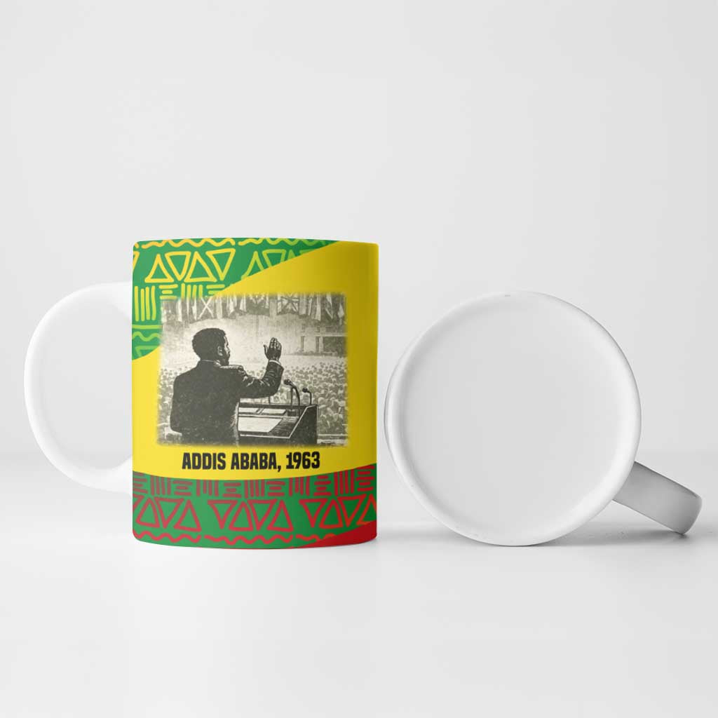 Ethiopia Haile Selassie I Ceramic Mug with Addis Ababa 1963 Speech Quote Pan-African Flag Colors and Kente Pattern - Wonder Print Shop