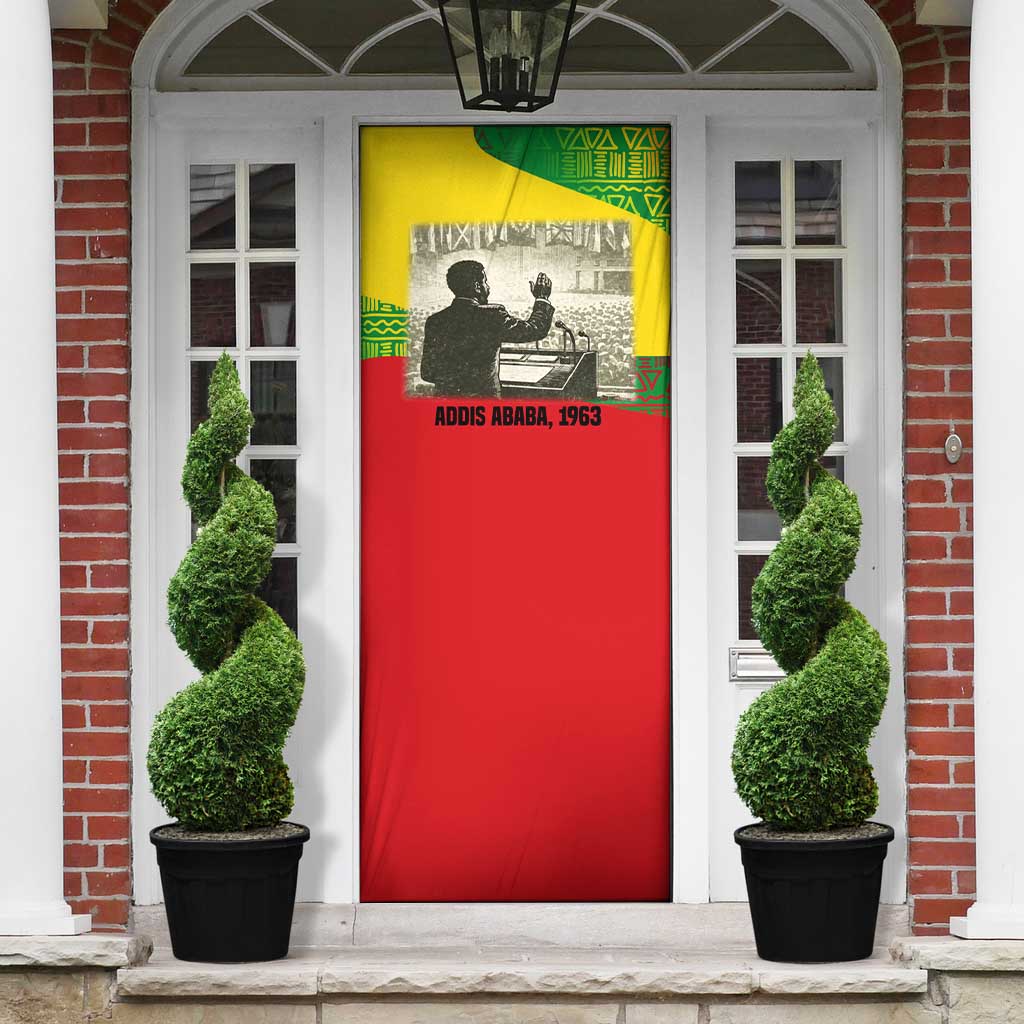 Ethiopia Haile Selassie I Door Cover with Addis Ababa 1963 Speech Quote Pan-African Flag Colors and Kente Pattern - Wonder Print Shop