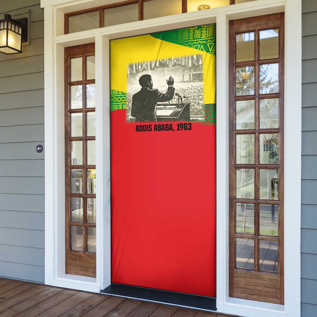 Ethiopia Haile Selassie I Door Cover with Addis Ababa 1963 Speech Quote Pan-African Flag Colors and Kente Pattern - Wonder Print Shop