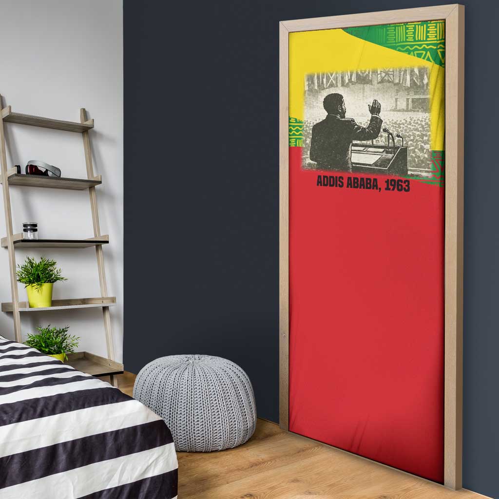 Ethiopia Haile Selassie I Door Cover with Addis Ababa 1963 Speech Quote Pan-African Flag Colors and Kente Pattern - Wonder Print Shop