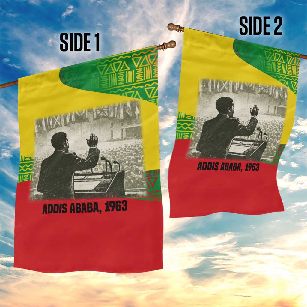 Ethiopia Haile Selassie I Garden Flag with Addis Ababa 1963 Speech Quote Pan-African Flag Colors and Kente Pattern - Wonder Print Shop