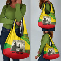 Ethiopia Haile Selassie I Grocery Bag with Addis Ababa 1963 Speech Quote Pan-African Flag Colors and Kente Pattern - Wonder Print Shop