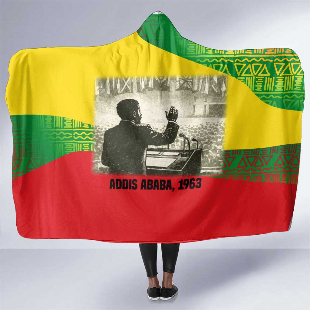 Ethiopia Haile Selassie I Hooded Blanket with Addis Ababa 1963 Speech Quote Pan-African Flag Colors and Kente Pattern - Wonder Print Shop