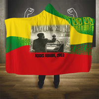 Ethiopia Haile Selassie I Hooded Blanket with Addis Ababa 1963 Speech Quote Pan-African Flag Colors and Kente Pattern - Wonder Print Shop
