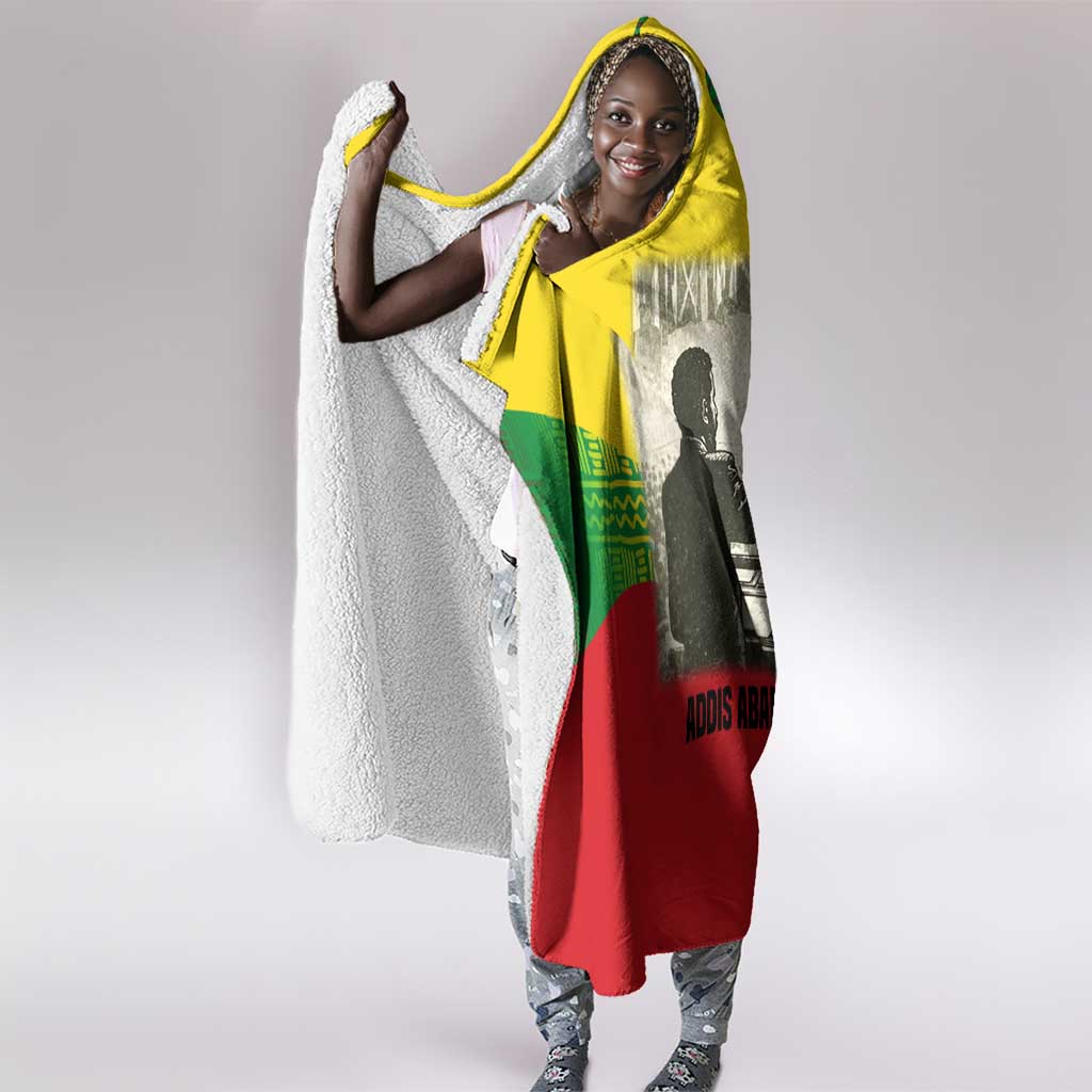 Ethiopia Haile Selassie I Hooded Blanket with Addis Ababa 1963 Speech Quote Pan-African Flag Colors and Kente Pattern - Wonder Print Shop