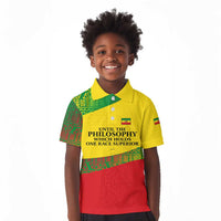 Ethiopia Haile Selassie I Kid Polo Shirt with Addis Ababa 1963 Speech Quote Pan-African Flag Colors and Kente Pattern