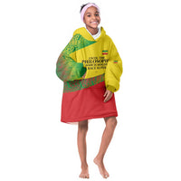 Ethiopia Haile Selassie I Kid Wearable Blanket Hoodie with Addis Ababa 1963 Speech Quote Pan-African Flag Colors and Kente Pattern