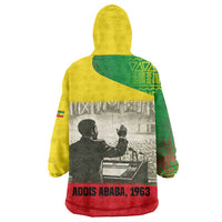 Ethiopia Haile Selassie I Kid Wearable Blanket Hoodie with Addis Ababa 1963 Speech Quote Pan-African Flag Colors and Kente Pattern