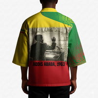 Ethiopia Haile Selassie I Kimono with Addis Ababa 1963 Speech Quote Pan-African Flag Colors and Kente Pattern