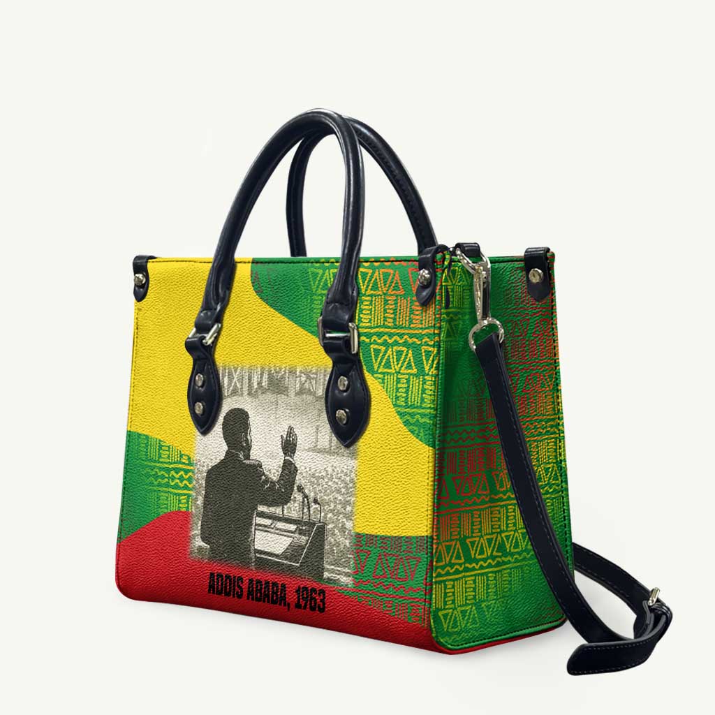 Ethiopia Haile Selassie I Leather Bag with Addis Ababa 1963 Speech Quote Pan-African Flag Colors and Kente Pattern - Wonder Print Shop
