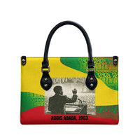 Ethiopia Haile Selassie I Leather Bag with Addis Ababa 1963 Speech Quote Pan-African Flag Colors and Kente Pattern - Wonder Print Shop