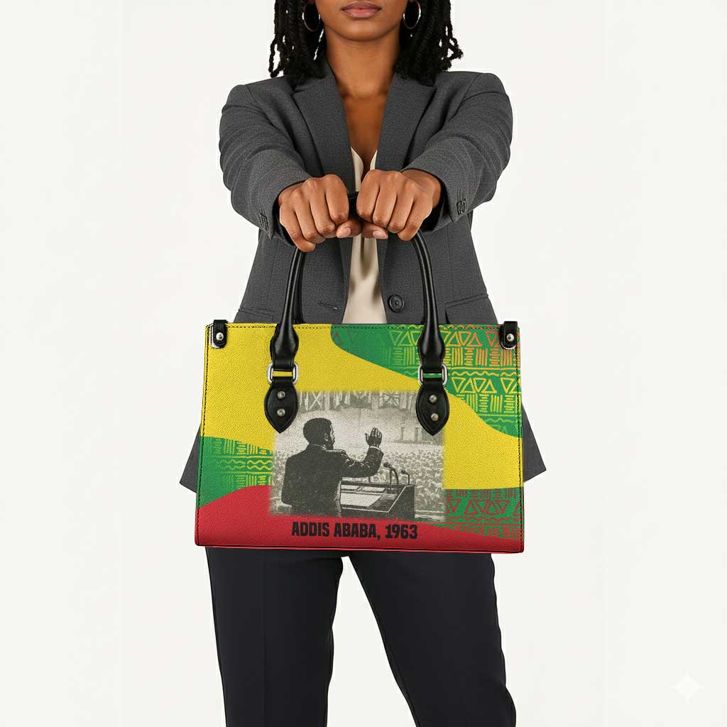 Ethiopia Haile Selassie I Leather Bag with Addis Ababa 1963 Speech Quote Pan-African Flag Colors and Kente Pattern - Wonder Print Shop