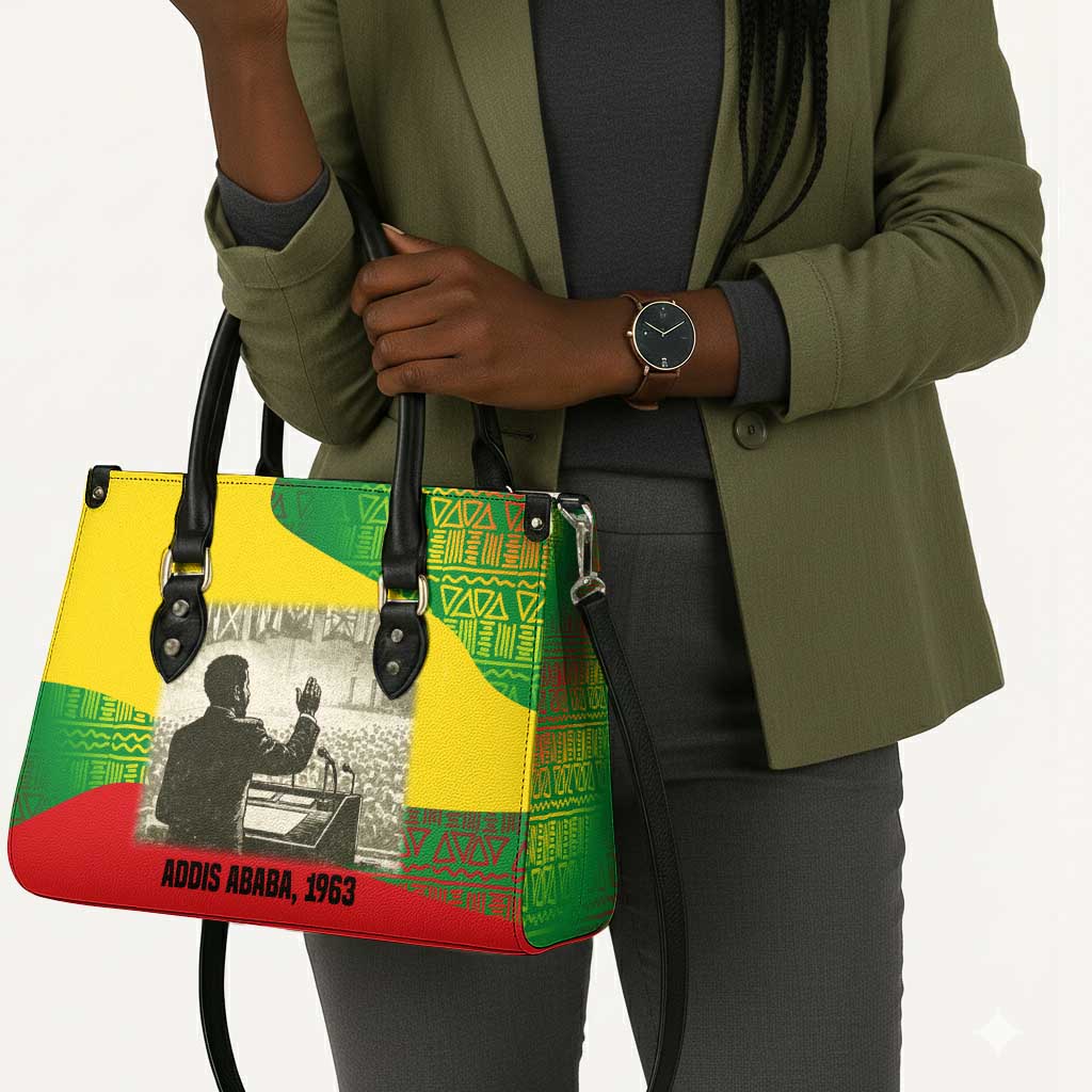 Ethiopia Haile Selassie I Leather Bag with Addis Ababa 1963 Speech Quote Pan-African Flag Colors and Kente Pattern - Wonder Print Shop