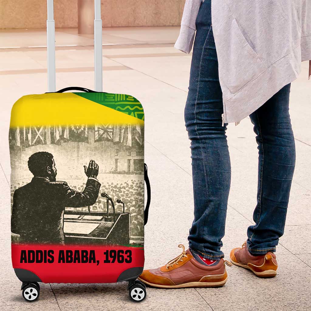 Ethiopia Haile Selassie I Luggage Cover with Addis Ababa 1963 Speech Quote Pan-African Flag Colors and Kente Pattern - Wonder Print Shop
