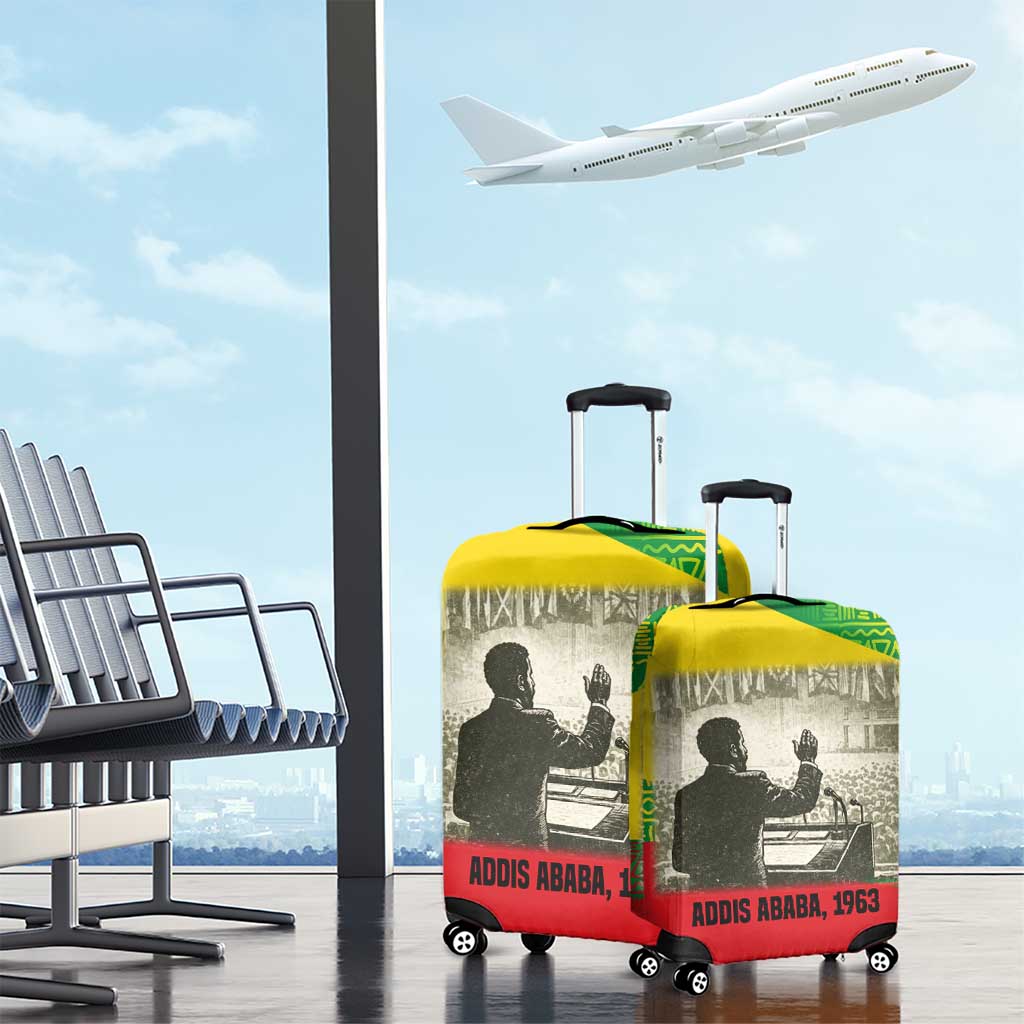 Ethiopia Haile Selassie I Luggage Cover with Addis Ababa 1963 Speech Quote Pan-African Flag Colors and Kente Pattern - Wonder Print Shop