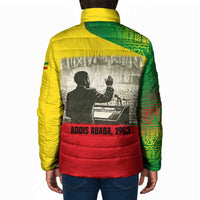 Ethiopia Haile Selassie I Padded Jacket with Addis Ababa 1963 Speech Quote Pan-African Flag Colors and Kente Pattern - Wonder Print Shop
