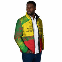 Ethiopia Haile Selassie I Padded Jacket with Addis Ababa 1963 Speech Quote Pan-African Flag Colors and Kente Pattern - Wonder Print Shop