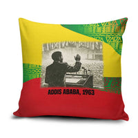 Ethiopia Haile Selassie I Pillow Cover with Addis Ababa 1963 Speech Quote Pan-African Flag Colors and Kente Pattern - Wonder Print Shop