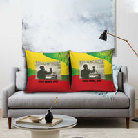Ethiopia Haile Selassie I Pillow Cover with Addis Ababa 1963 Speech Quote Pan-African Flag Colors and Kente Pattern - Wonder Print Shop