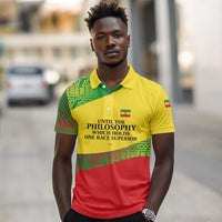 Ethiopia Haile Selassie I Polo Shirt with Addis Ababa 1963 Speech Quote Pan-African Flag Colors and Kente Pattern