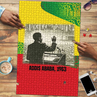 Ethiopia Haile Selassie I Puzzle with Addis Ababa 1963 Speech Quote Pan-African Flag Colors and Kente Pattern - Wonder Print Shop