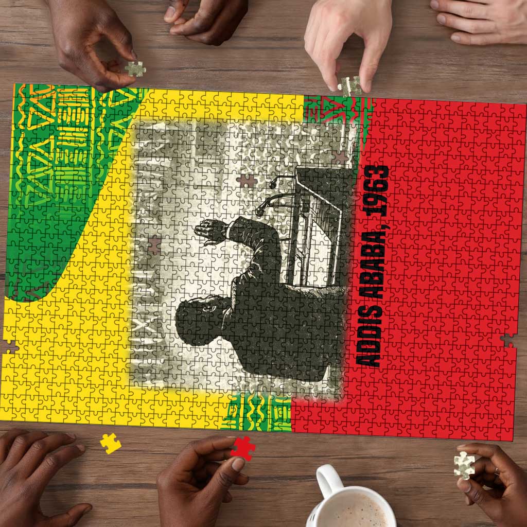 Ethiopia Haile Selassie I Puzzle with Addis Ababa 1963 Speech Quote Pan-African Flag Colors and Kente Pattern - Wonder Print Shop