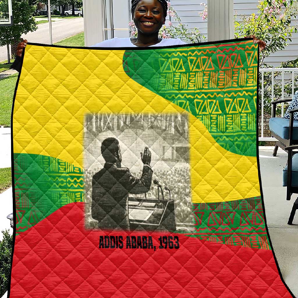 Ethiopia Haile Selassie I Quilt with Addis Ababa 1963 Speech Quote Pan-African Flag Colors and Kente Pattern - Wonder Print Shop