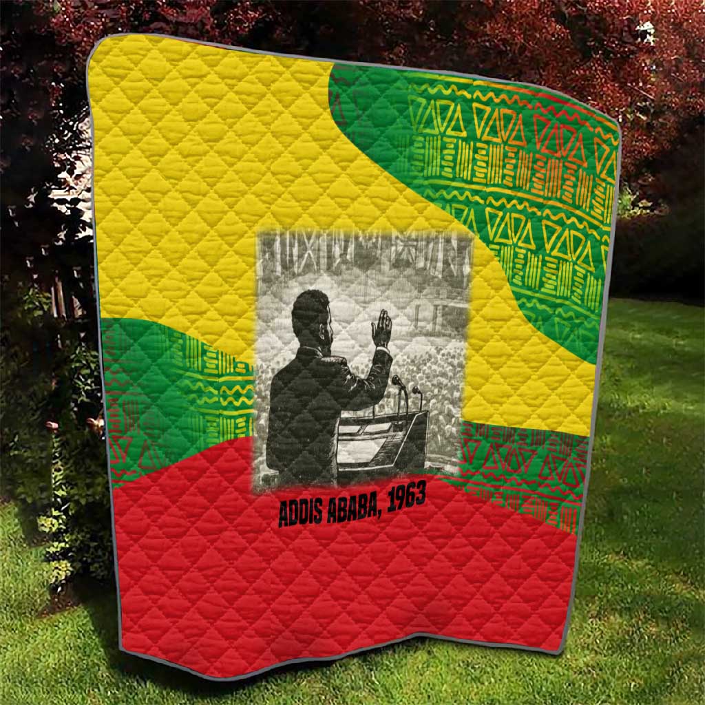 Ethiopia Haile Selassie I Quilt with Addis Ababa 1963 Speech Quote Pan-African Flag Colors and Kente Pattern - Wonder Print Shop
