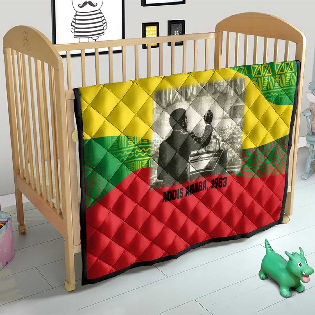 Ethiopia Haile Selassie I Quilt with Addis Ababa 1963 Speech Quote Pan-African Flag Colors and Kente Pattern - Wonder Print Shop