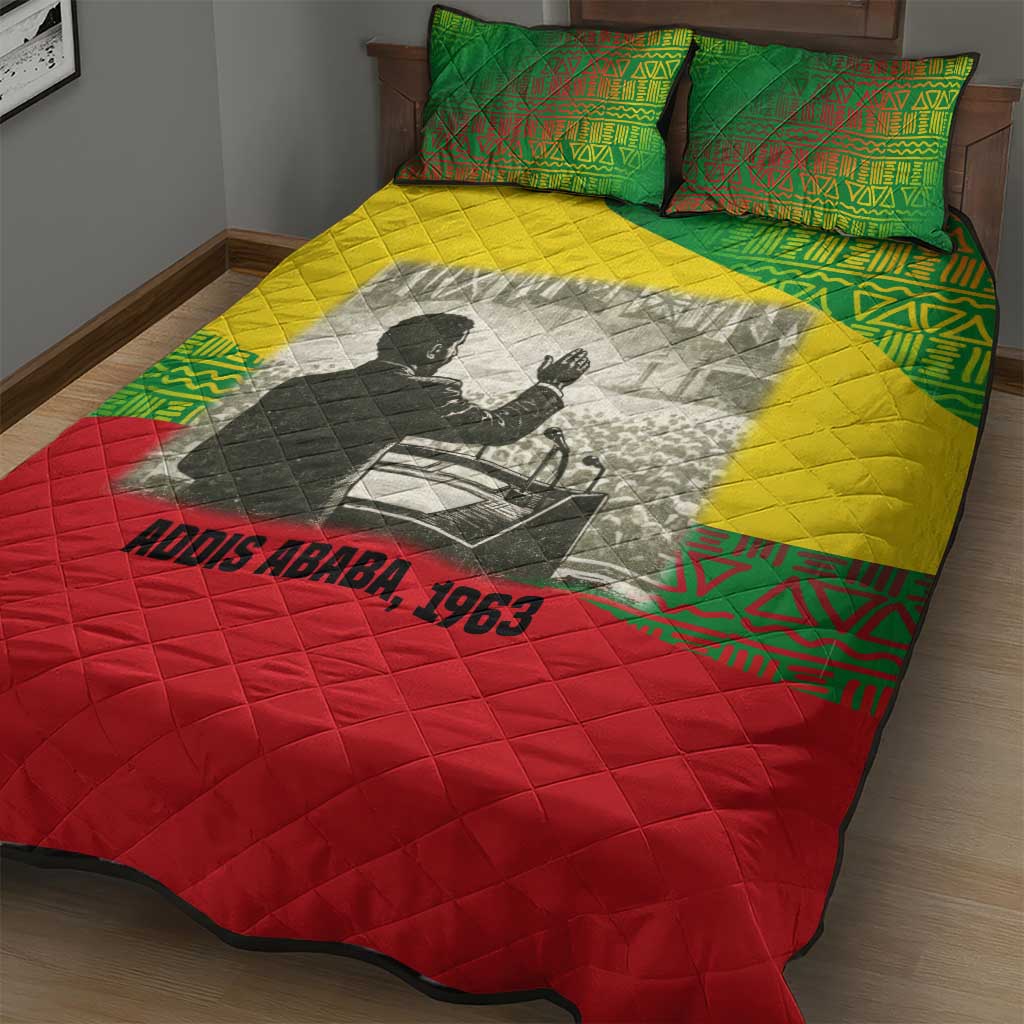 Ethiopia Haile Selassie I Quilt Bed Set with Addis Ababa 1963 Speech Quote Pan-African Flag Colors and Kente Pattern - Wonder Print Shop