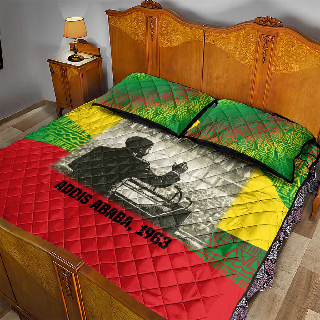 Ethiopia Haile Selassie I Quilt Bed Set with Addis Ababa 1963 Speech Quote Pan-African Flag Colors and Kente Pattern - Wonder Print Shop