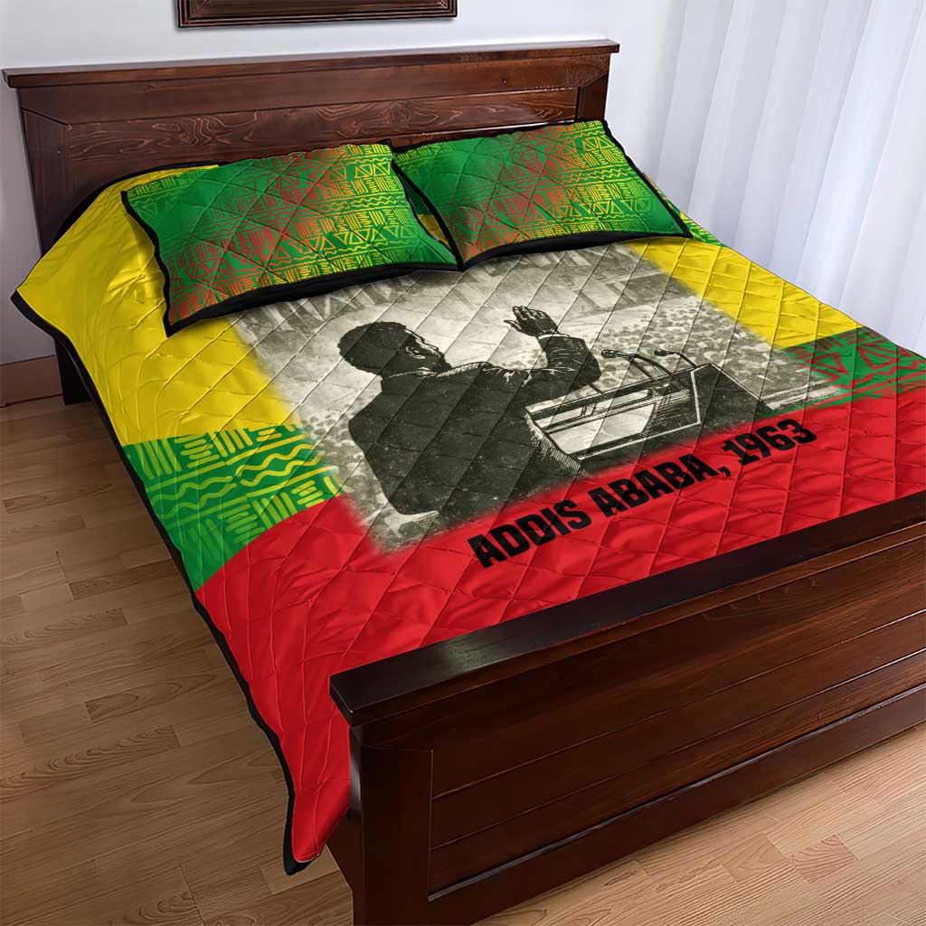 Ethiopia Haile Selassie I Quilt Bed Set with Addis Ababa 1963 Speech Quote Pan-African Flag Colors and Kente Pattern - Wonder Print Shop