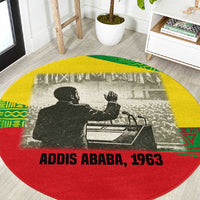 Ethiopia Haile Selassie I Round Carpet with Addis Ababa 1963 Speech Quote Pan-African Flag Colors and Kente Pattern - Wonder Print Shop
