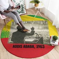 Ethiopia Haile Selassie I Round Carpet with Addis Ababa 1963 Speech Quote Pan-African Flag Colors and Kente Pattern - Wonder Print Shop