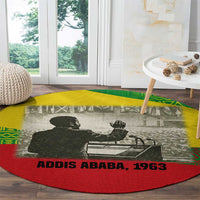 Ethiopia Haile Selassie I Round Carpet with Addis Ababa 1963 Speech Quote Pan-African Flag Colors and Kente Pattern - Wonder Print Shop