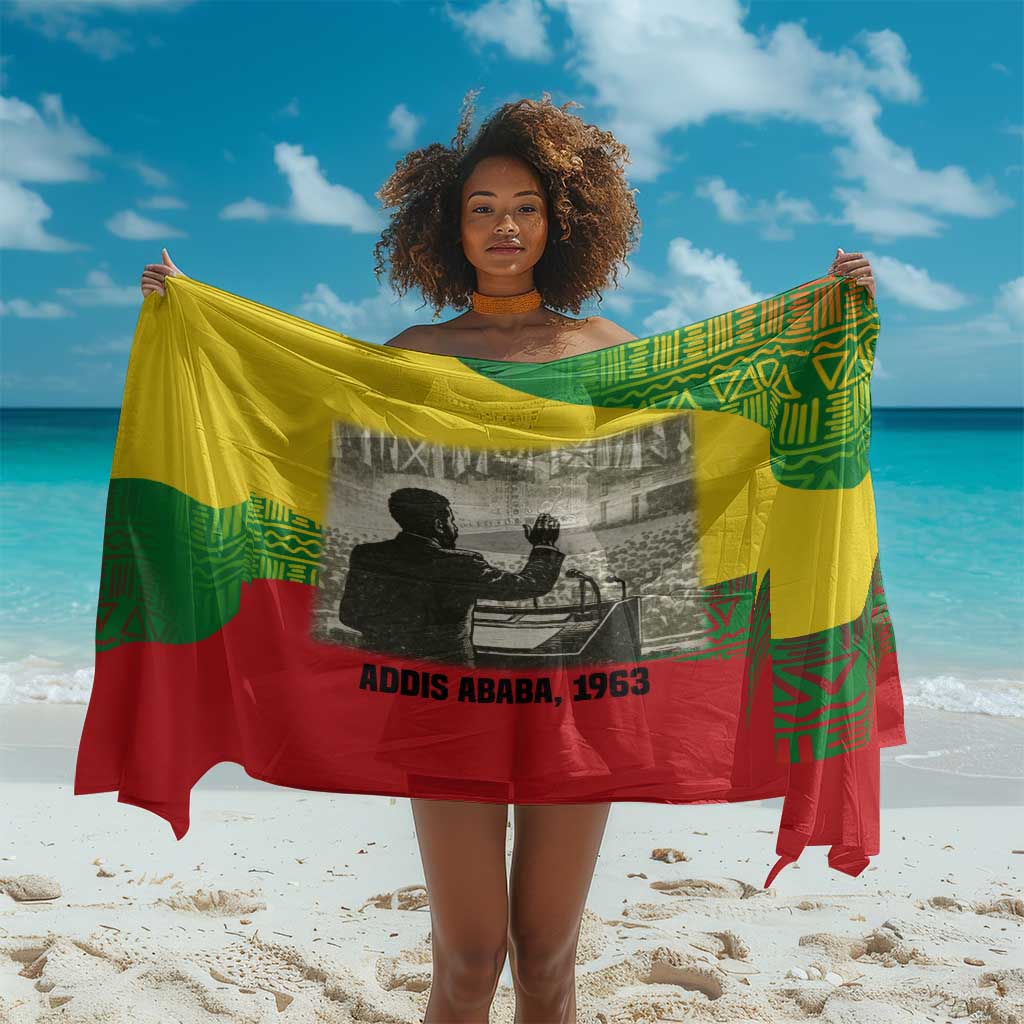 Ethiopia Haile Selassie I Sarong with Addis Ababa 1963 Speech Quote Pan-African Flag Colors and Kente Pattern - Wonder Print Shop