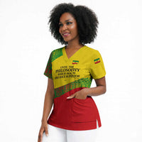 Ethiopia Haile Selassie I Scrub Top with Addis Ababa 1963 Speech Quote Pan-African Flag Colors and Kente Pattern