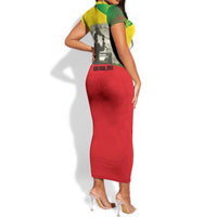 Ethiopia Haile Selassie I Short Sleeve Bodycon Dress with Addis Ababa 1963 Speech Quote Pan-African Flag Colors and Kente Pattern