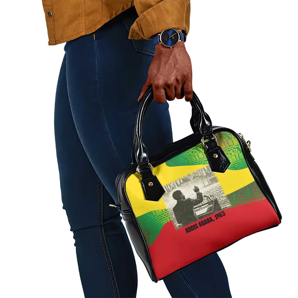 Ethiopia Haile Selassie I Shoulder Handbag with Addis Ababa 1963 Speech Quote Pan-African Flag Colors and Kente Pattern - Wonder Print Shop