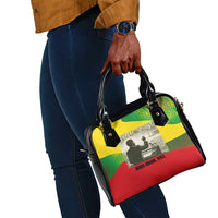 Ethiopia Haile Selassie I Shoulder Handbag with Addis Ababa 1963 Speech Quote Pan-African Flag Colors and Kente Pattern - Wonder Print Shop
