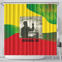 Ethiopia Haile Selassie I Shower Curtain with Addis Ababa 1963 Speech Quote Pan-African Flag Colors and Kente Pattern - Wonder Print Shop