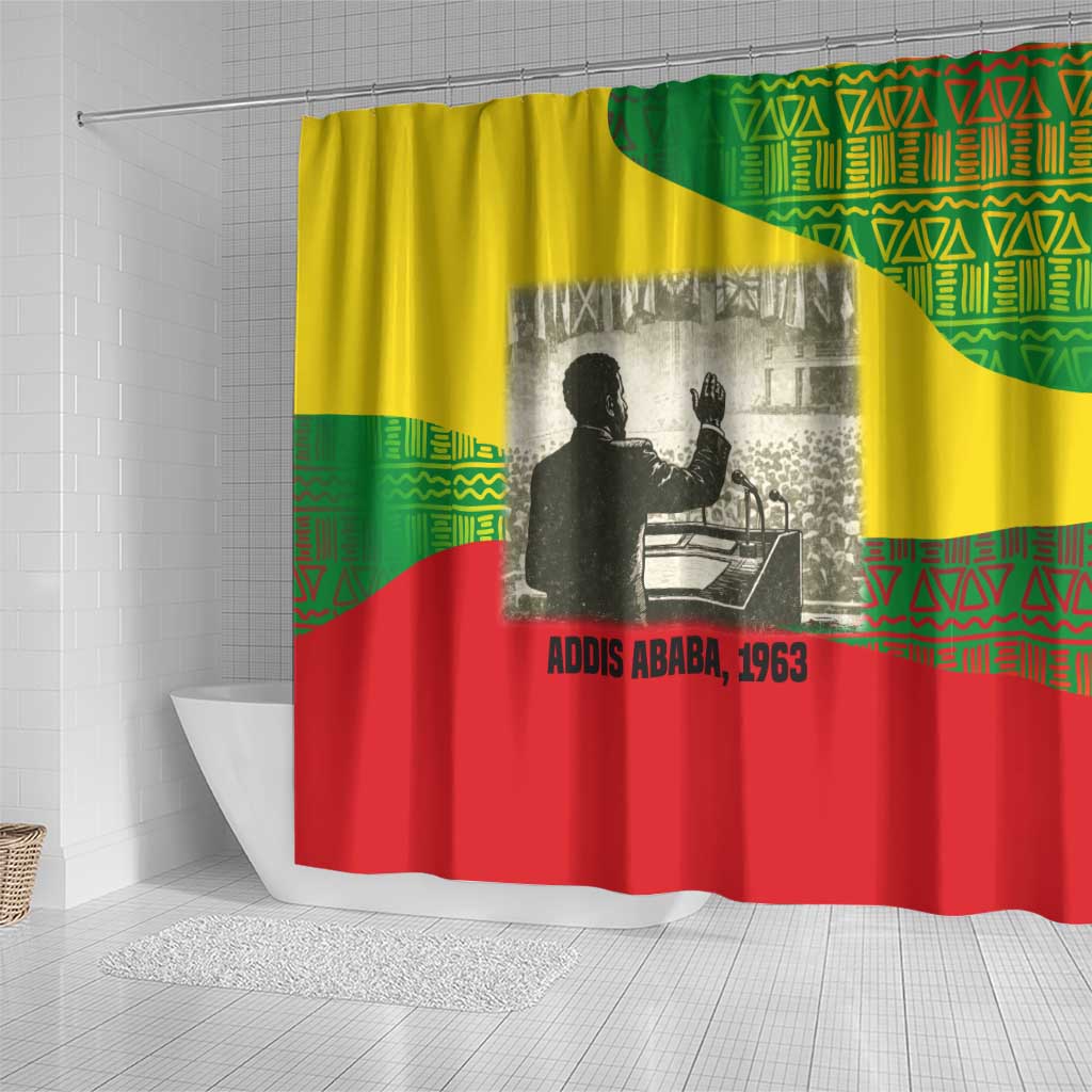 Ethiopia Haile Selassie I Shower Curtain with Addis Ababa 1963 Speech Quote Pan-African Flag Colors and Kente Pattern - Wonder Print Shop
